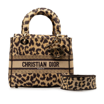 Dior Leopard Lady Dior Handbag 2WAY Black Canvas
