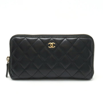CHANEL MATRACE COCOMARK ROUNDFASNER Long Wallet Leather Black Black Gold  A50097