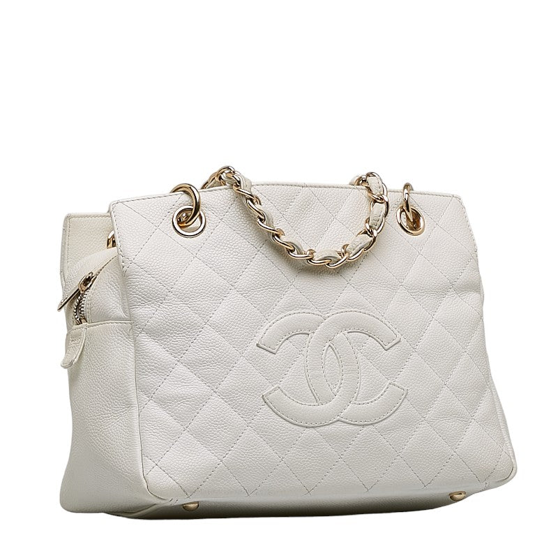 Chanel Matrasse Cocomark Chain Tote Bag White Caviar Skin