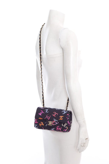 Chanel 2024 Black CC Printed Fabric Multicolor Handbag