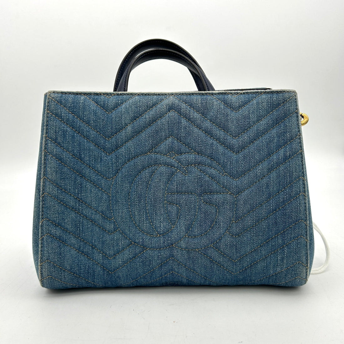 Gucci Denim Matelasse Small Pearly GG Marmont Tote Blue LA26996