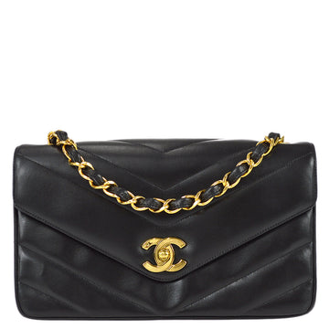 Chanel 1994-1996 Black Lambskin Large Chevron Letter Flap Bag