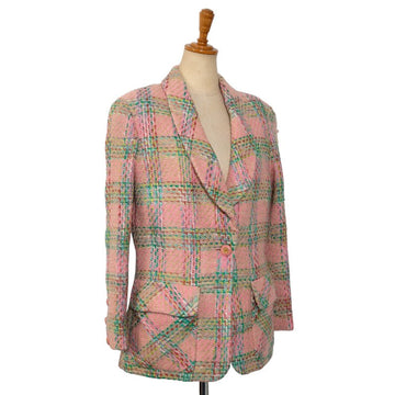 Chanel Check Cocomark Button Terrard Jacket Pink Multicolor Wool Silk Ladies CHANEL