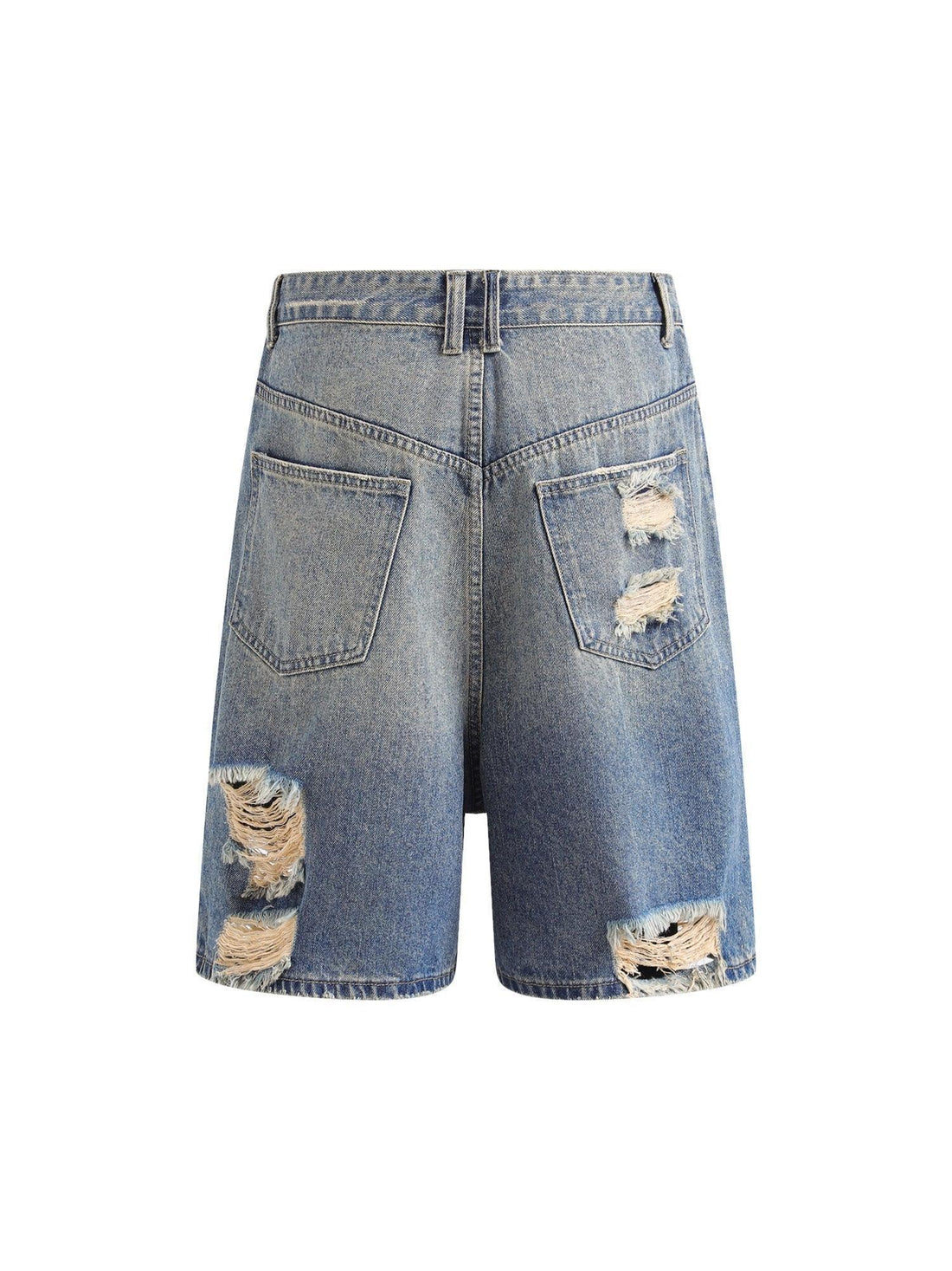 Makersluxe Hip-hop Ripped Washed Denim Jorts