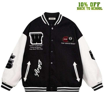 Makersluxe® Embroidery Varsity Jacket Black 8 Ball