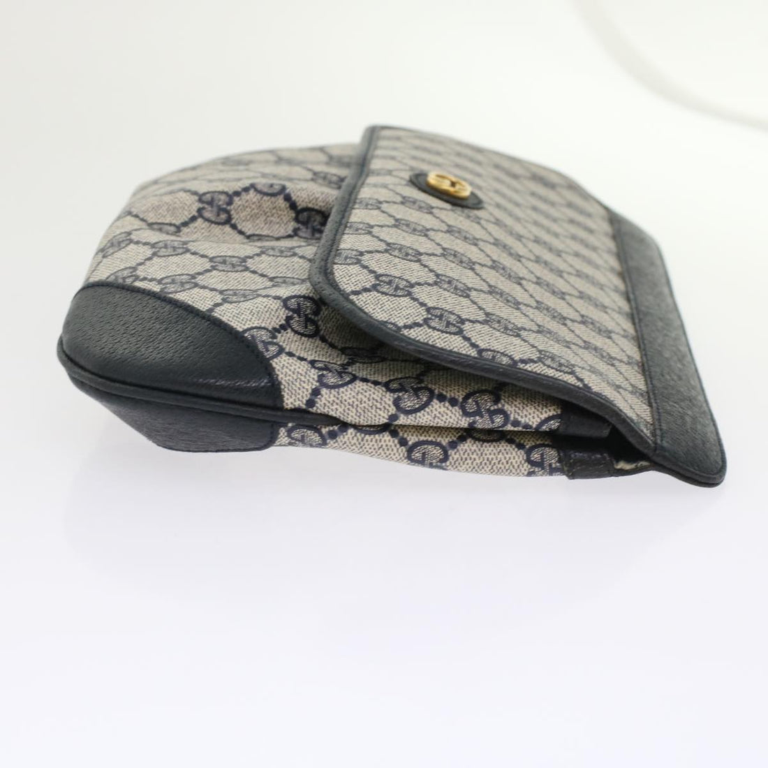 GUCCI GG Canvas Clutch Bag PVC Leather Gray Navy ep1131