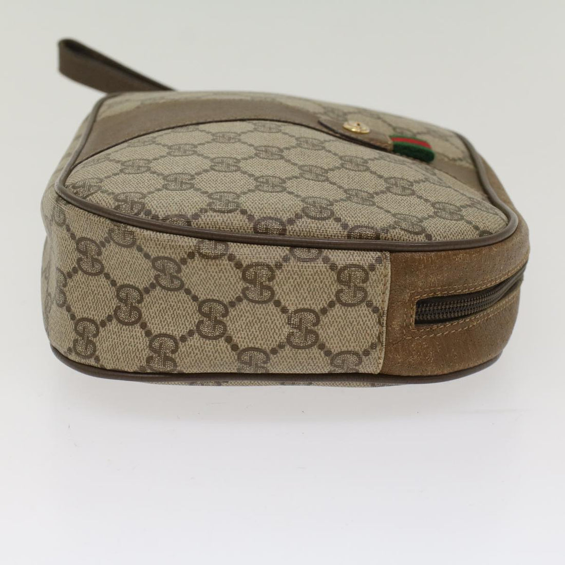 GUCCI GG Canvas Web Sherry Line Clutch Bag PVC Leather Beige Red ep1269