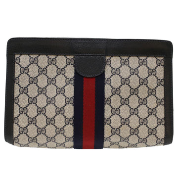 GUCCI GG Canvas Sherry Line Clutch Bag PVC Leather Navy Red ep1288