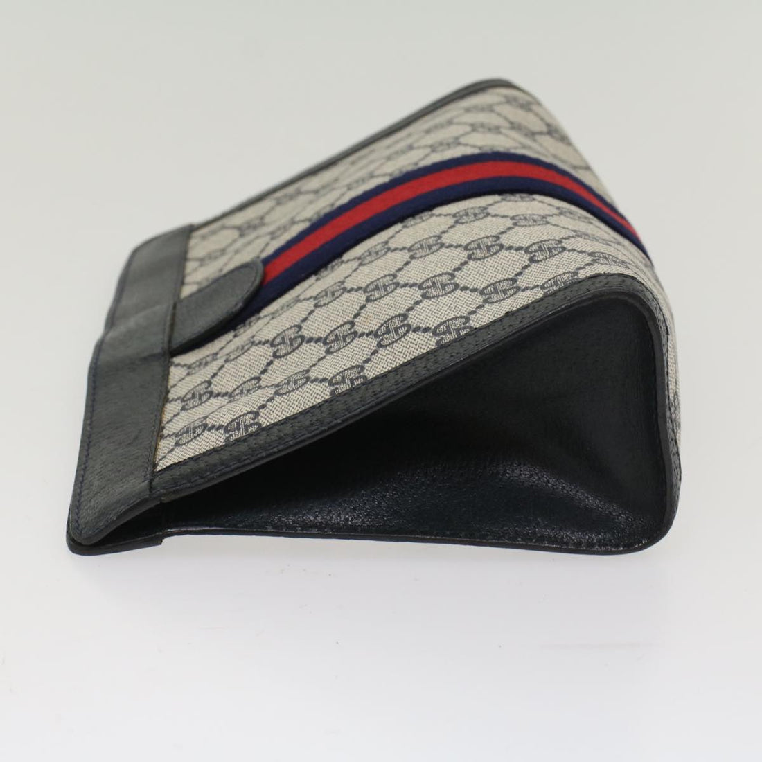 GUCCI GG Canvas Sherry Line Clutch Bag PVC Leather Navy Red ep1288