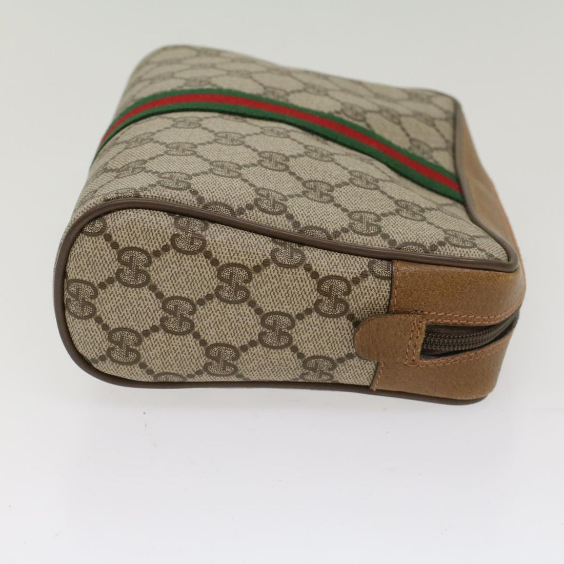 GUCCI GG Canvas Web Sherry Line Clutch Bag PVC Leather Beige Red ep1297