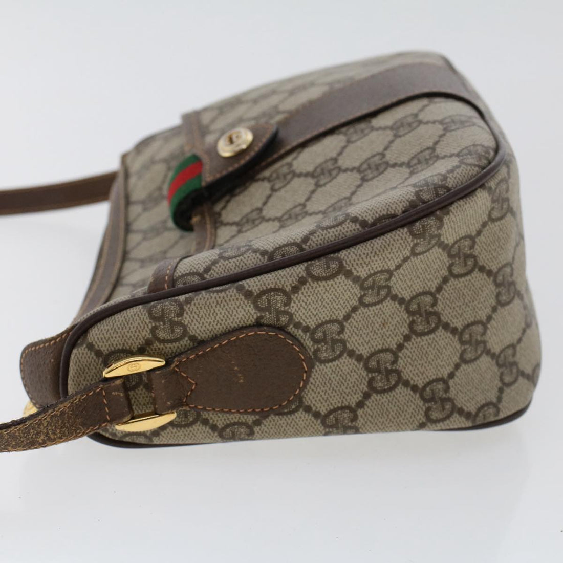 GUCCI GG Canvas Web Sherry Line Shoulder Bag PVC Leather Beige Red ep1332