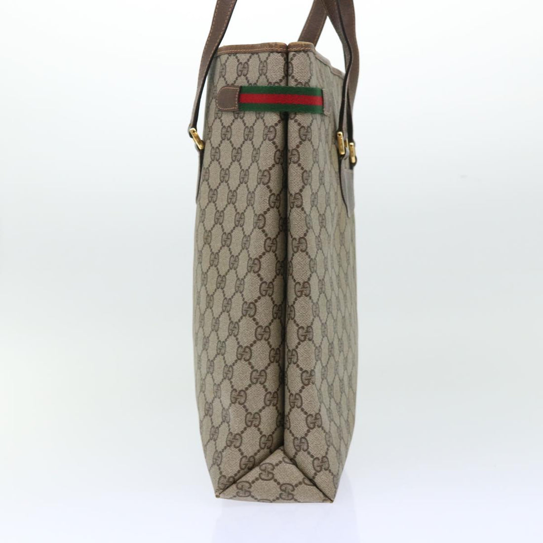 GUCCI GG Canvas Web Sherry Line Tote Bag PVC Leather Beige Red Green ep1333