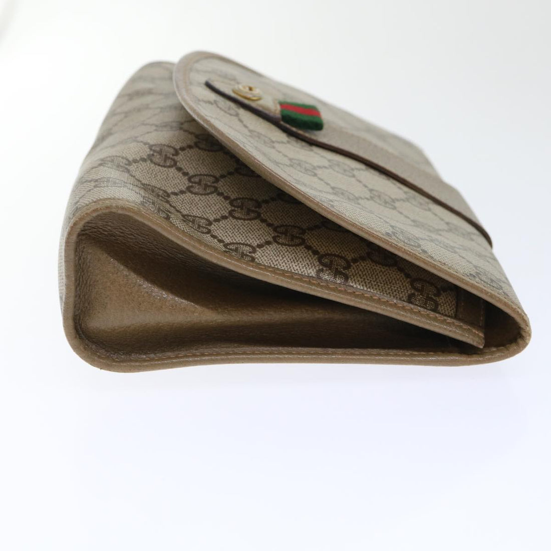GUCCI GG Canvas Web Sherry Line Clutch Bag PVC Leather Beige Red ep1380