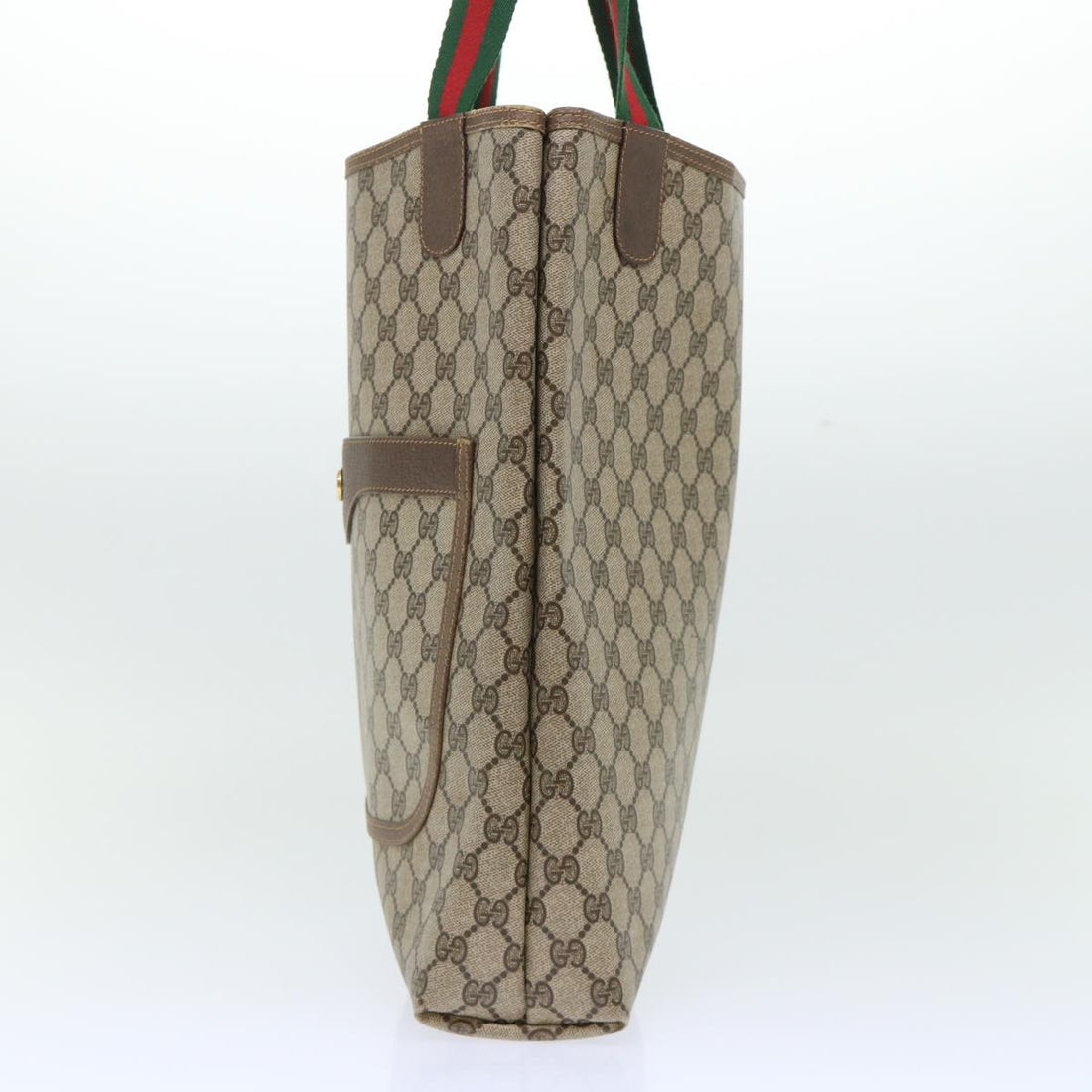 GUCCI GG Canvas Web Sherry Line Tote Bag PVC Leather Beige Red Green ep1387