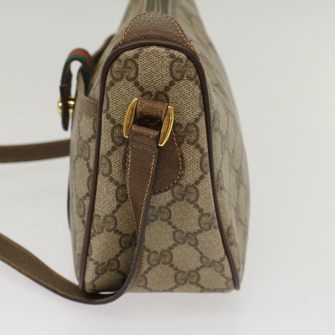 GUCCI GG Canvas Web Sherry Line Shoulder Bag PVC Leather Beige Red ep1392