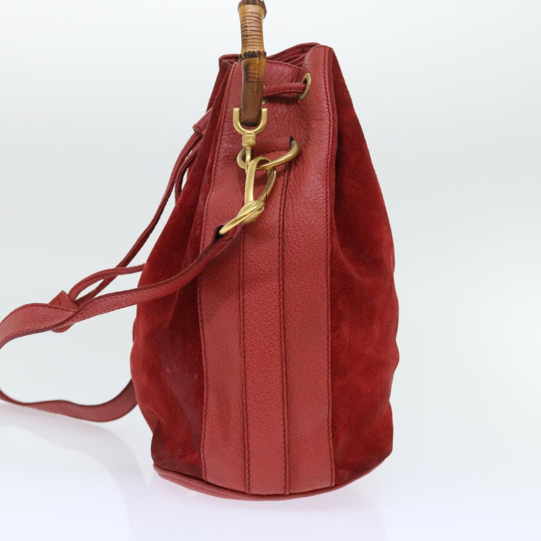 GUCCI Bamboo Shoulder Bag Suede Red 001•2040•1657 ep1393