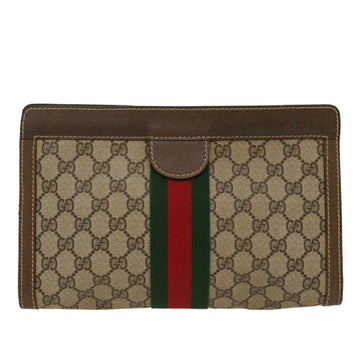 GUCCI GG Canvas Web Sherry Line Clutch Bag PVC Leather Beige Red ep1395