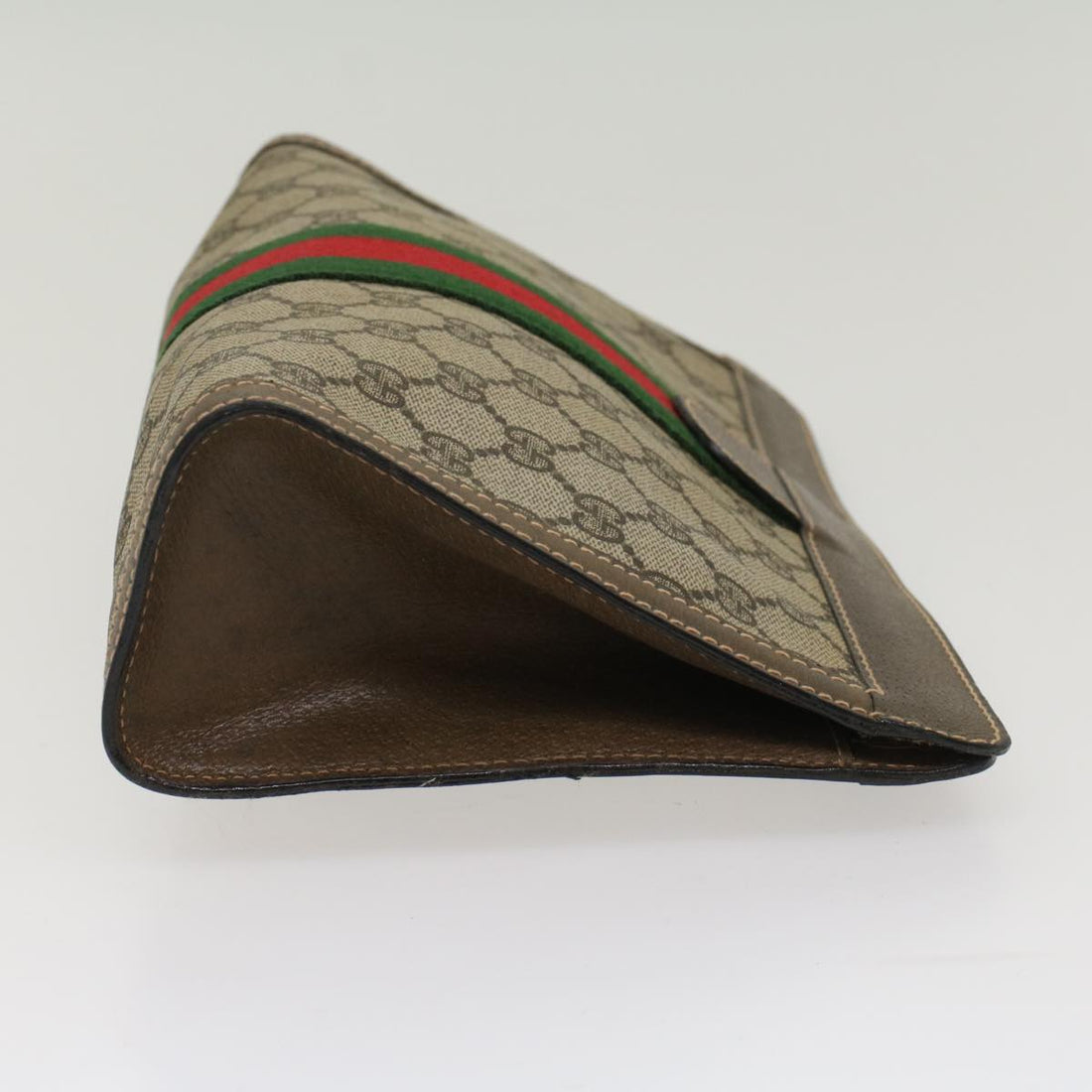GUCCI GG Canvas Web Sherry Line Clutch Bag PVC Leather Beige Red ep1395