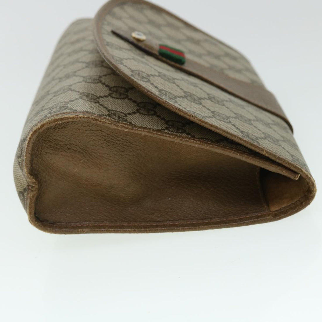 GUCCI GG Canvas Web Sherry Line Clutch Bag PVC Leather Beige Red ep1418
