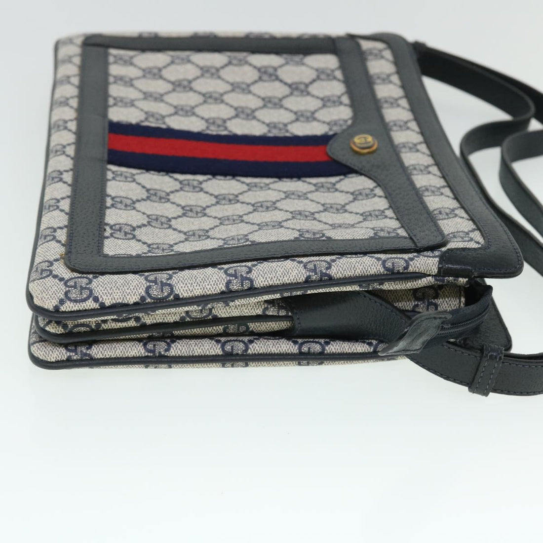 GUCCI GG Canvas Sherry Line Shoulder Bag PVC Leather Gray Navy Red ep1436
