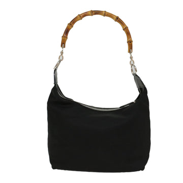 GUCCI Bamboo Shoulder Bag Nylon Black Brown ep1469