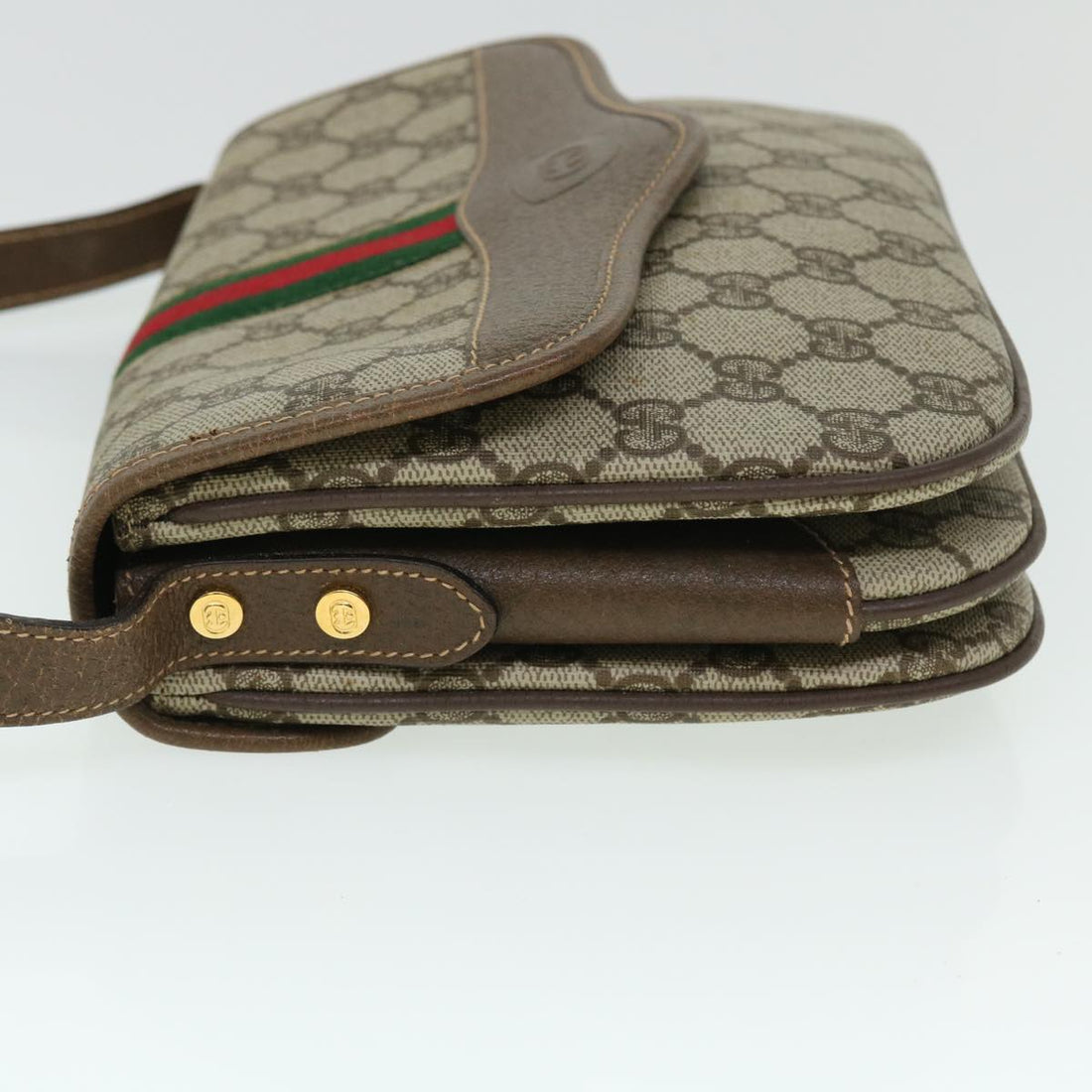 GUCCI GG Canvas Web Sherry Line Shoulder Bag PVC Leather Beige Red ep1504