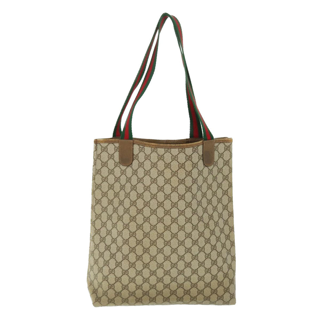 GUCCI GG Canvas Web Sherry Line Tote Bag PVC Leather Beige 39 02 003 ep1555