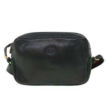 GUCCI Web Sherry Line Shoulder Bag Leather Black Red 007 261 0052 ep1557