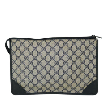 GUCCI GG Canvas Clutch Bag PVC Leather Gray Navy ep1559