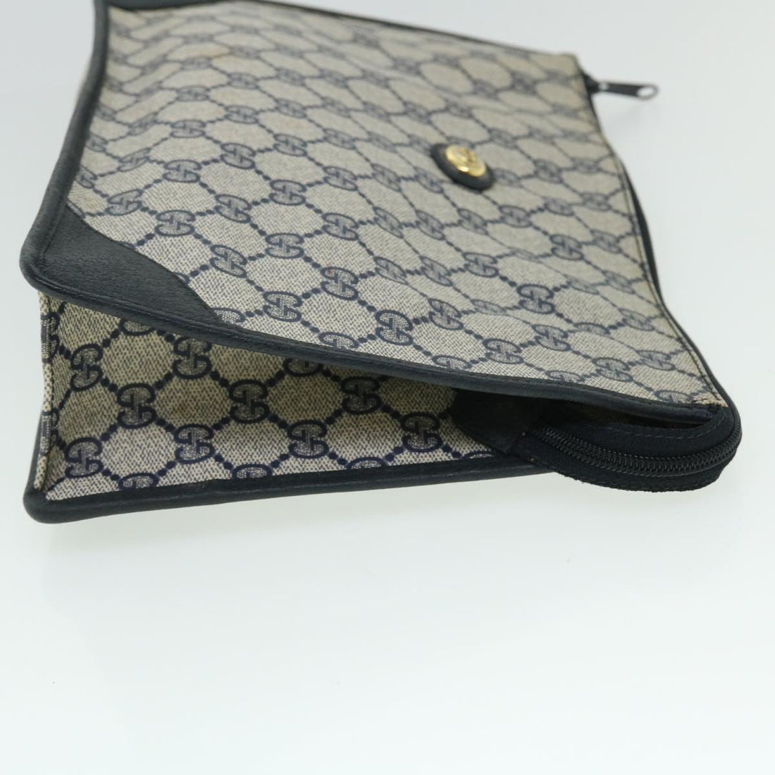 GUCCI GG Canvas Clutch Bag PVC Leather Gray Navy ep1559