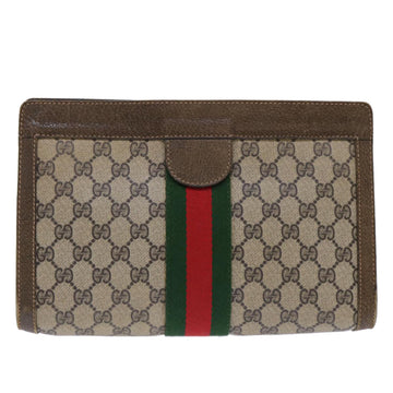 GUCCI GG Canvas Web Sherry Line Clutch Bag PVC Leather Beige Red ep1571