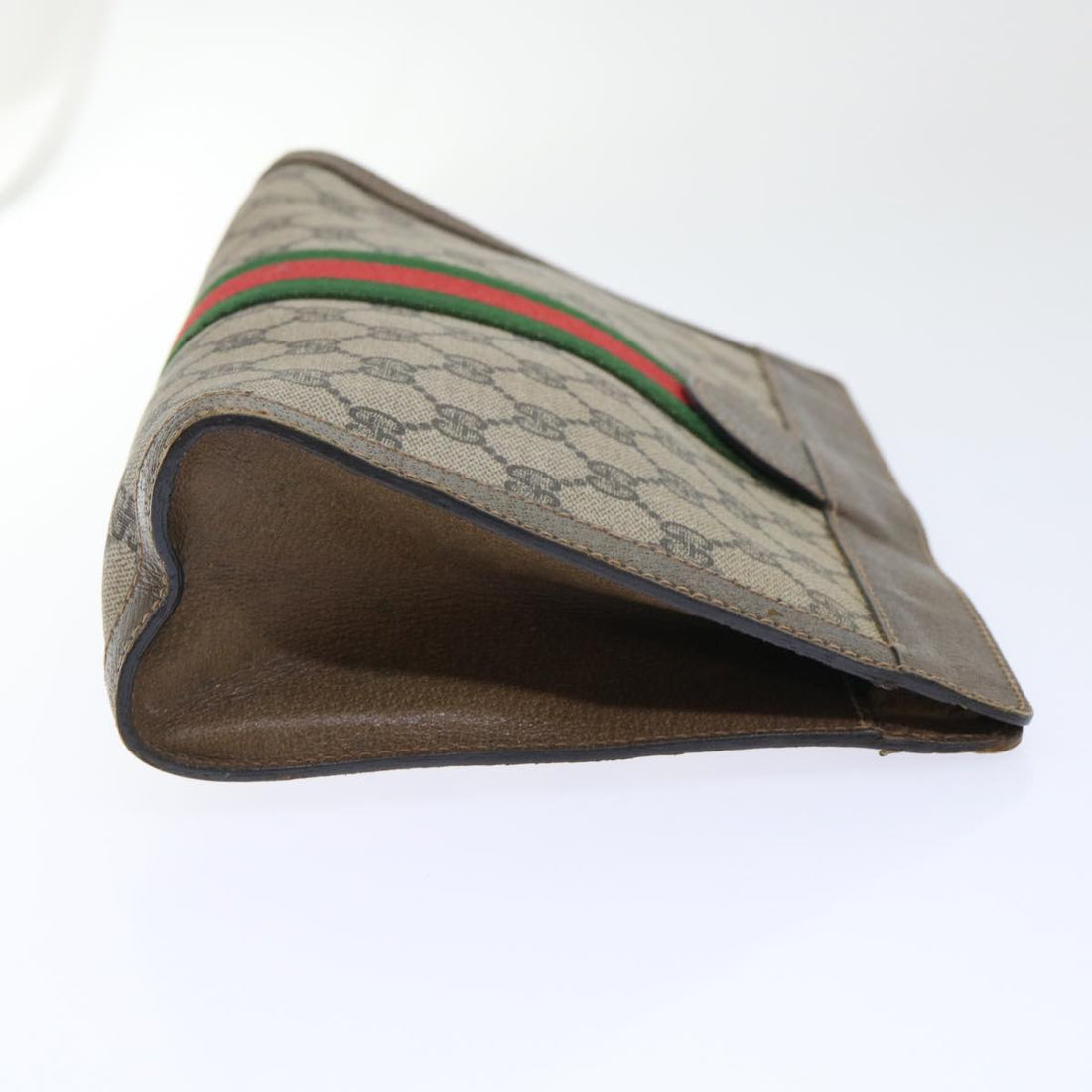 GUCCI GG Canvas Web Sherry Line Clutch Bag PVC Leather Beige Red ep1571