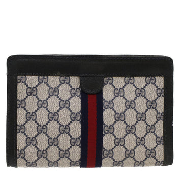 GUCCI GG Canvas Sherry Line Clutch Bag Gray Red Navy 04 014 2125 23 ep1574