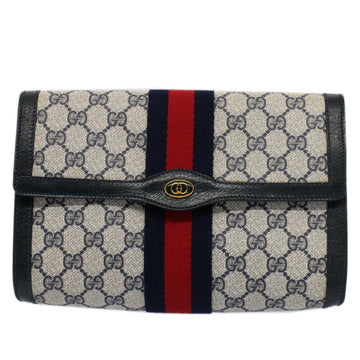 GUCCI GG Canvas Sherry Line Clutch Bag Gray Red Navy 89 01 006 ep1654