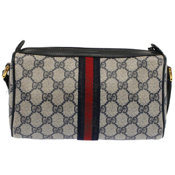 GUCCI GG Canvas Sherry Line Shoulder Bag Gray Red Navy 89 02 018 ep1660