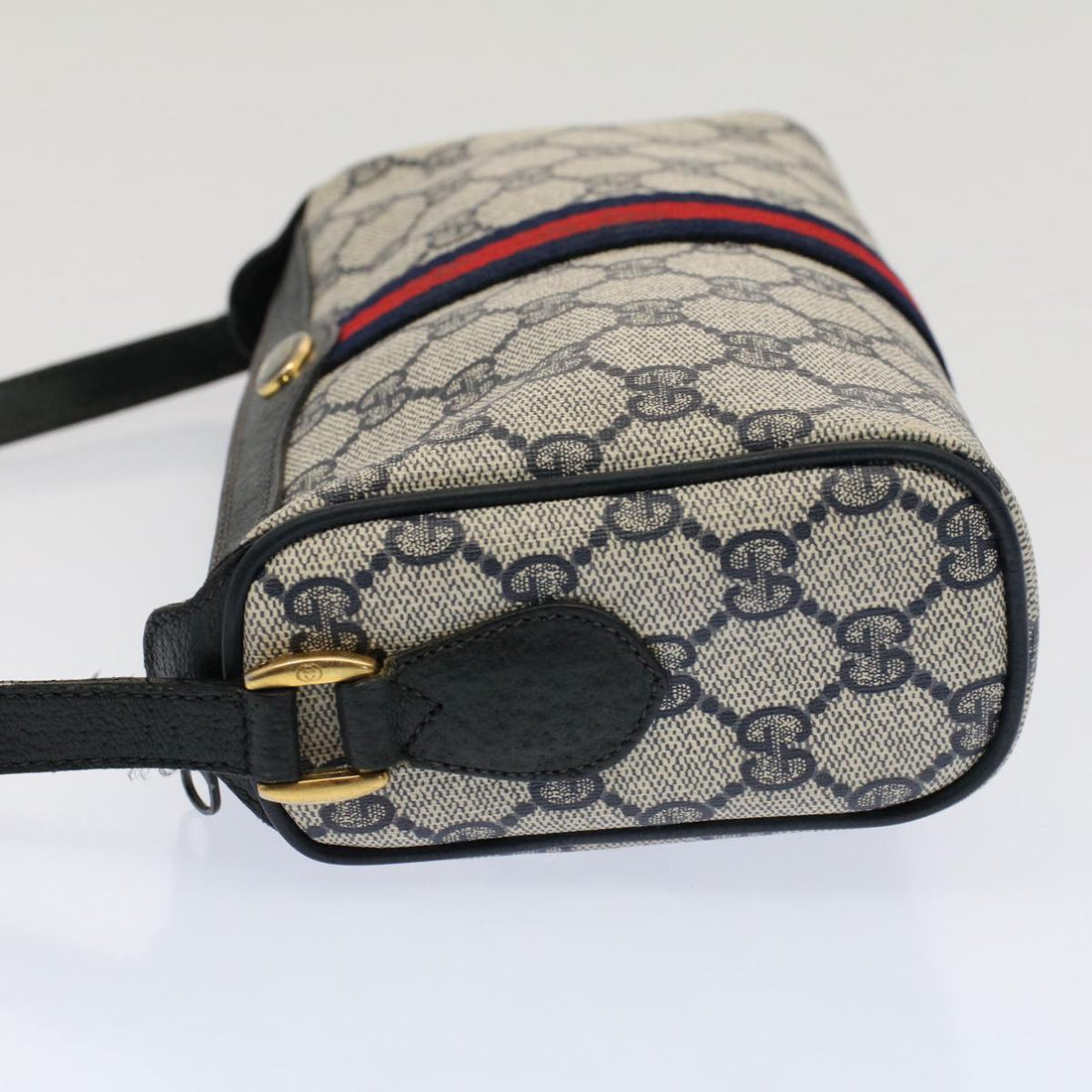 GUCCI GG Canvas Sherry Line Shoulder Bag Gray Red Navy 89 02 018 ep1660