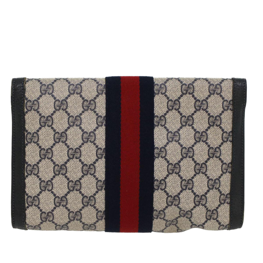 GUCCI GG Canvas Sherry Line Clutch Bag Gray Red Navy 89 01 006 ep1673