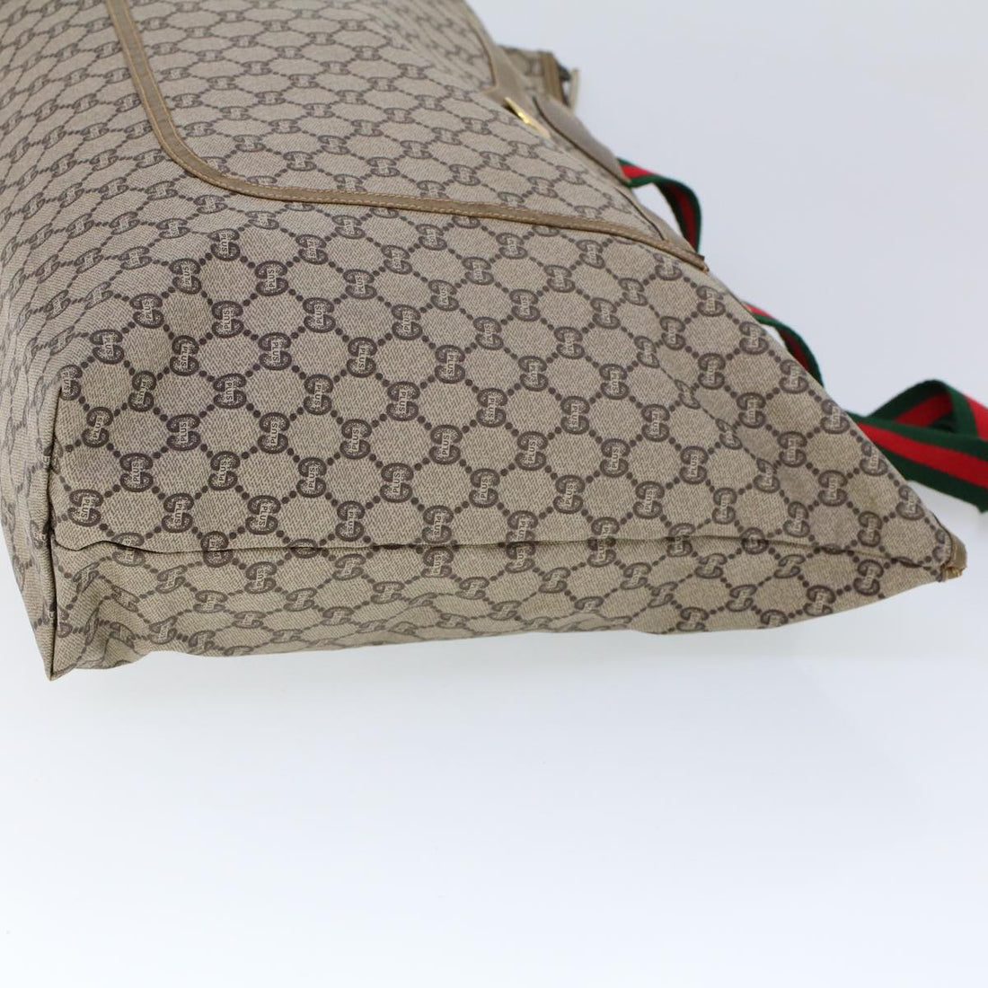 GUCCI GG Plus Canvas Web Sherry Line Tote Bag Beige Red Green ep1694