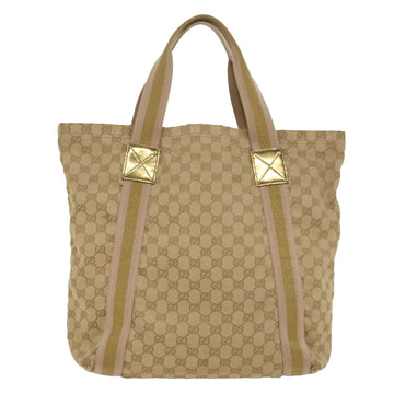 GUCCI GG Canvas Sherry Line Tote Bag Beige Pink Khaki 189669 ep1863