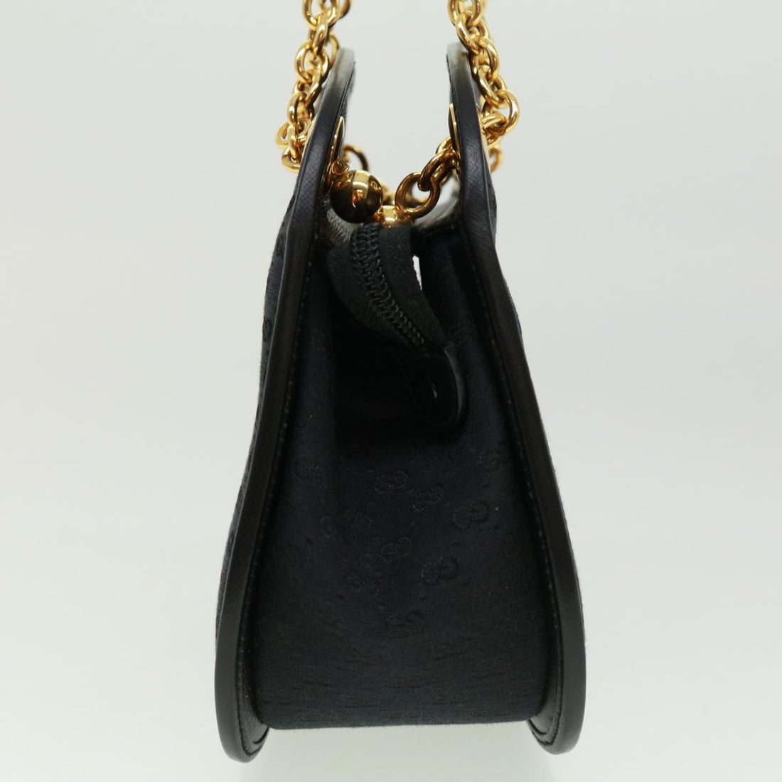 GUCCI Micro GG Canvas Bamboo Chain Shoulder Bag Black Gold ep231