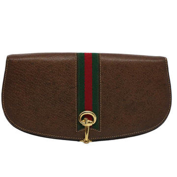 GUCCI Web Sherry Line Clutch Bag Leather Beige Red Green ep2312