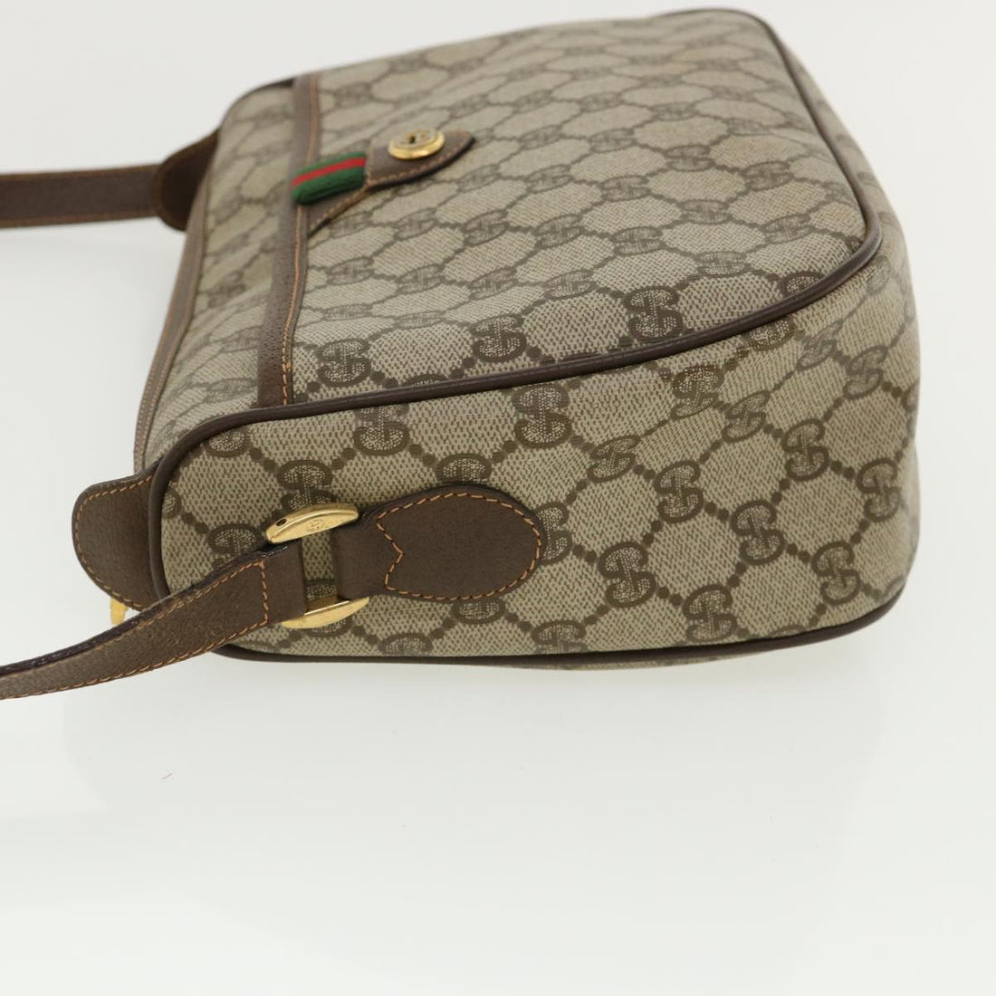 GUCCI Web Sherry Line GG Canvas Shoulder Bag PVC Leather Beige Green ep425