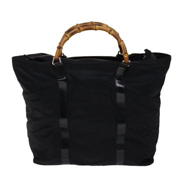 GUCCI Bamboo Boston Bag Nylon Leather Black 002•2854•0412•5 ep878
