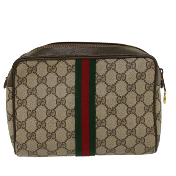 GUCCI GG Canvas Web Sherry Line Clutch Bag PVC Leather Beige Red ep886