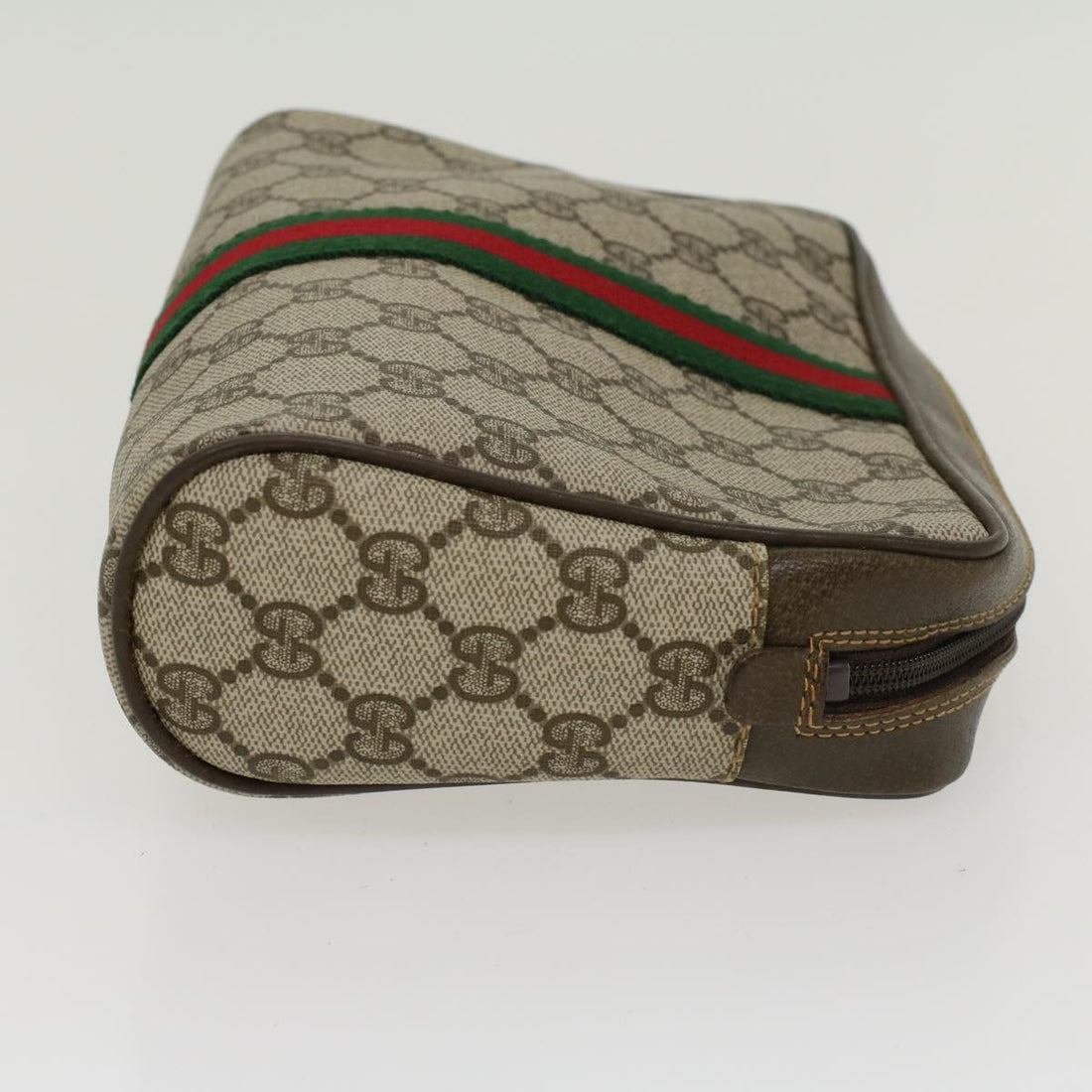 GUCCI GG Canvas Web Sherry Line Clutch Bag PVC Leather Beige Red ep886