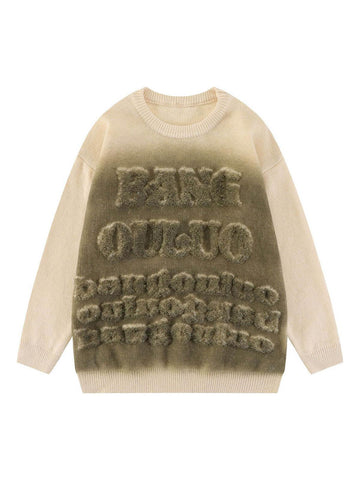 Makersluxe Retro Letters Jacquard Crew Neck Sweater