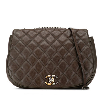Chanel Matrasse Chain Shoulder Bag Khaki Grey Caviar S  Chanel