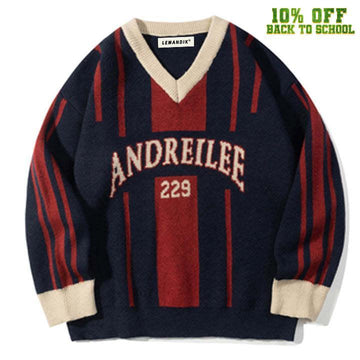 Makersluxe® Vintage Striped V Neck Sweater