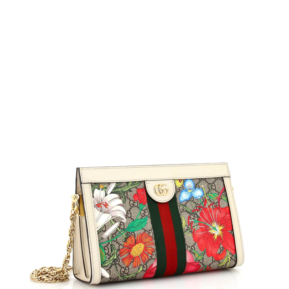 Ophidia Chain Shoulder Bag Flora GG Coated Canvas Small