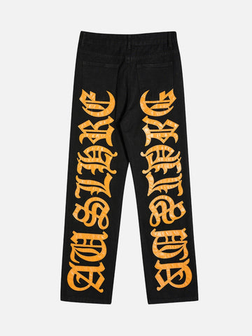 1984 American High Street Burning Text Embroidered Letters Jeans -1478